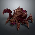 3D Rendered Fantasy Monster Creature With Spiked Body Purple Brown Color And Multiple Legs