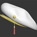 Fashionable White Hat Featuring Gold Trim And Red Tassels Detail