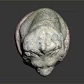 Weathered Stone Lion Statue With Round Base Grayish White Tone Dark Background And Reflection
