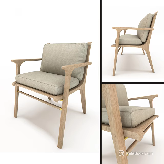 Modern Armchair With Wooden Frame And Comfortable Fabric Cushion Design 3d model 