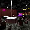 Pink Lounge Bar Interior With Stage Tables Red Curtains And Lighting