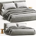 Modern Gray Upholstered Double Bed With Soft Pillows And Cozy Bedspread 3d model