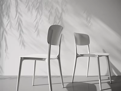 Two White Dining Chairs With Modern Minimalist Design Against White Wall With Light Shadow Effects 3d model