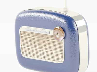 Vintage Blue Entertainment Radio Appliance Featuring Mesh Grille Silver Trim And Knob 3d model