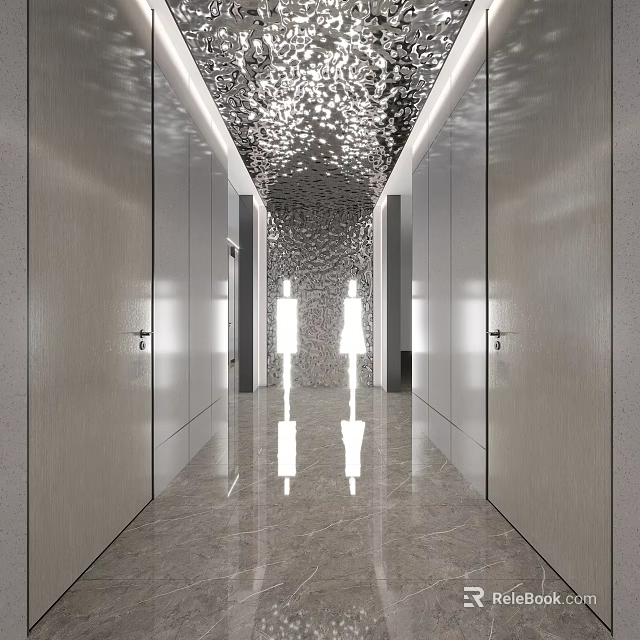 Modern Public Restroom Corridor With Marble Floor Ceiling Decor And Human Figure Signs 3d model 