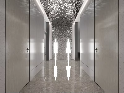 Modern Public Restroom Corridor With Marble Floor Ceiling Decor And Human Figure Signs 3d model