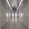 Modern Public Restroom Corridor With Marble Floor Ceiling Decor And Human Figure Signs