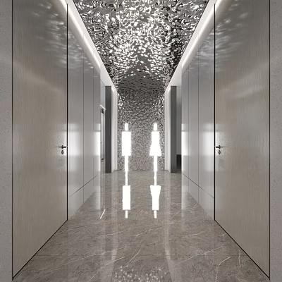 Modern Public Restroom Corridor With Marble Floor Ceiling Decor And Human Figure Signs 3d model