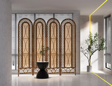Modern Potted Plant Screen Rattan Screen Plant Potted Plant Green Plant 3d model