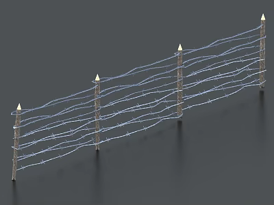Building Exterior Wall With Spiked Wire Fence And Supporting Posts Structure Design 3d model