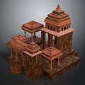 Ancient Indian Temple Architecture With Brown Stone Towers And Carved Pillars