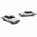 Two Classic White Sedan Car Miniature Models Displayed On White Background 3d model