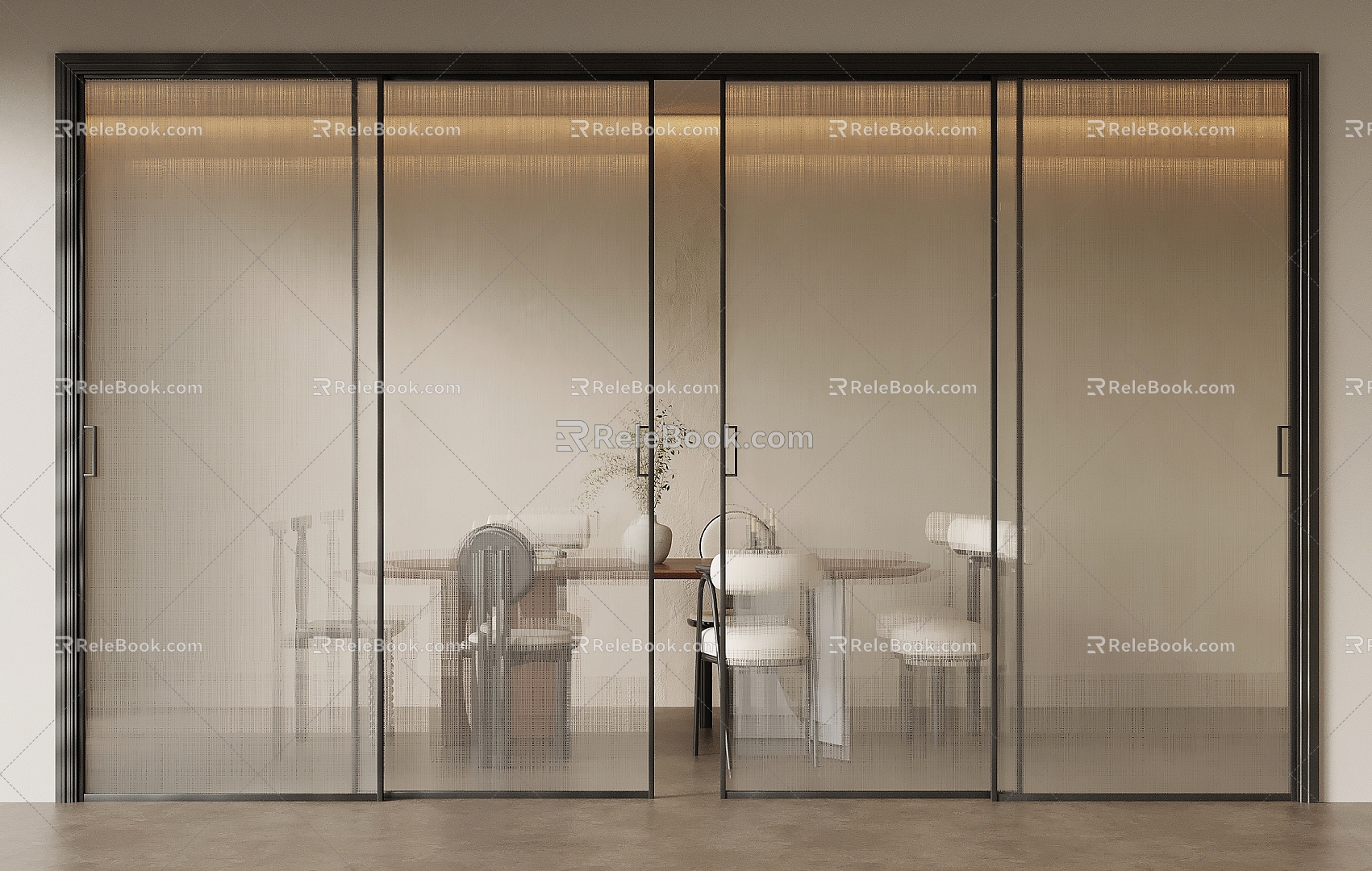 Ancient style-Quiet style sliding door with silk glass four sliding doors 3d model