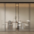 Ancient style-Quiet style sliding door with silk glass four sliding doors 3d model