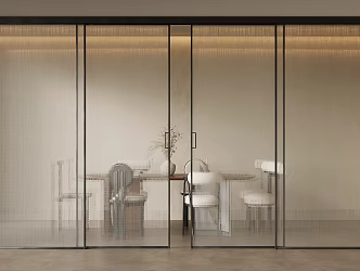 Ancient style-Quiet style sliding door with silk glass four sliding doors 3d model