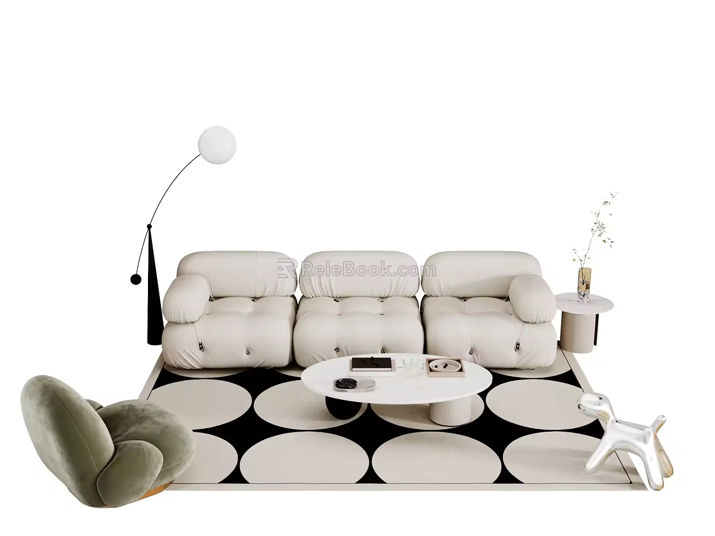 Cream style sofa set single sofa coffee table floor lamp 3d model
