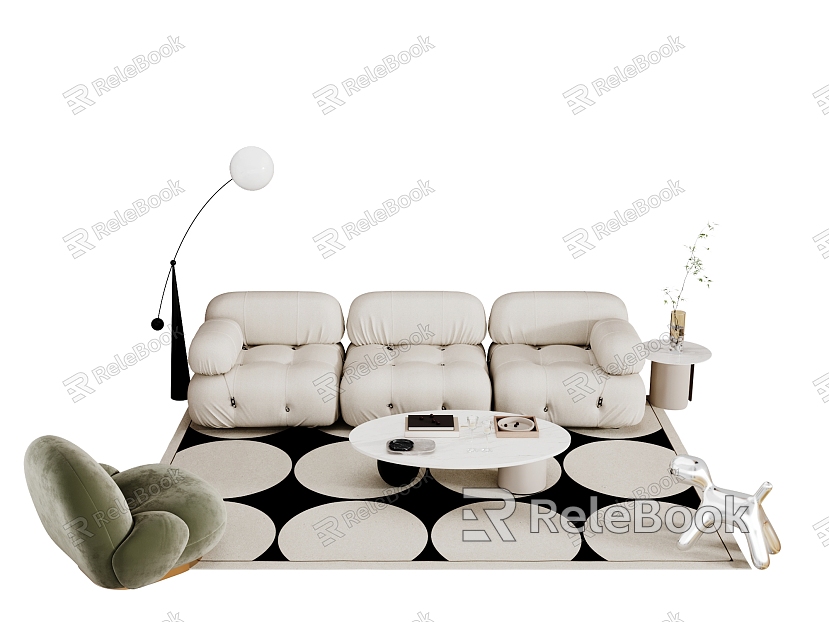 Cream style sofa set single sofa coffee table floor lamp model