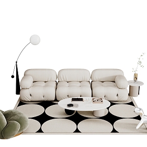 Cream style sofa set single sofa coffee table floor lamp 3d model