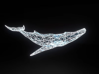 Whale Shaped Art Installation With Lighted Wireframe Structure On Black Background 3d model