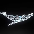 Whale Shaped Art Installation With Lighted Wireframe Structure On Black Background 3d model