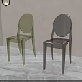 Two Stylish Transparent Dining Chairs In Green And Gray Acrylic For Modern Room