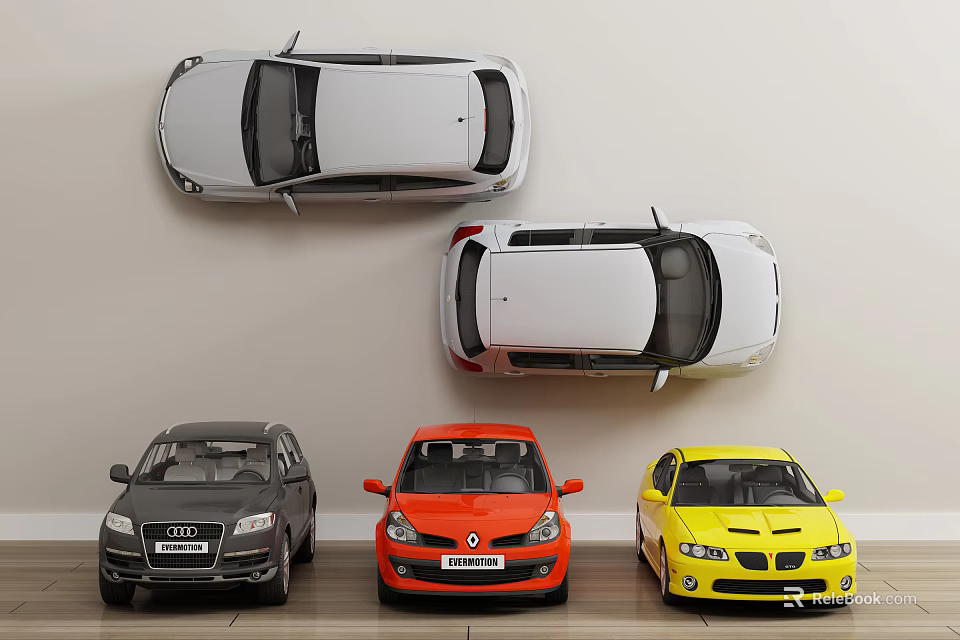 Various Car Models In White Red And Yellow Colors Displayed Together 3d model