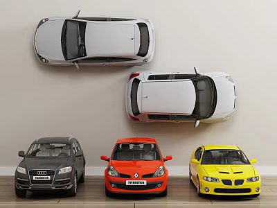 Various Car Models In White Red And Yellow Colors Displayed Together 3d model