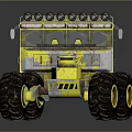 Yellow Off Road Rover With Large Wheels And Sturdy Top Equipment Design
