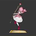 Pink Hair Girl Figure With Pink White Dress Rose Staff Pink Base And Gold Trim