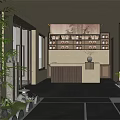 Wind Teahouse Bar New Chinese Style Reception Desk Front Typhoon Hall 3d model