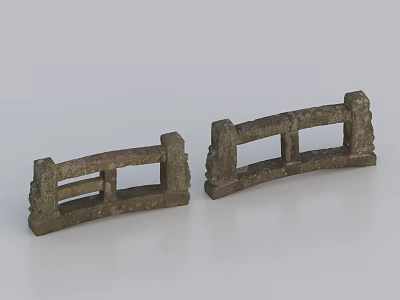 Antique Stone Fence Models With Carved Pillars Crossbars And Openwork Design 3d model