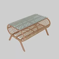 Natural Rattan Coffee Table With Glass Top And Wooden Legs Design
