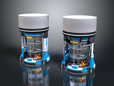 Modern Dual Devices With White Top Blue Structure Transparent Body Internal Flame Effect 3d model