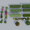Various Types of Garden Shrubs Including Trimmed Hedges Round Bushes And Flowering Varieties