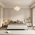 Elegant Modern Bedroom Interior With Beige Paneled Walls Bedhead Bedside Tables Pendant Light And Rug