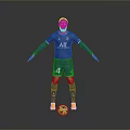 Man in PSG Soccer Jersey with Number 4 Standing on Gray Background and Yellow Ball