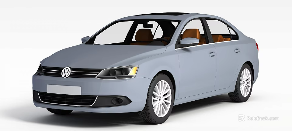 Light Blue Volkswagen Four Door Sedan With Brown Interior Front View 3d model 