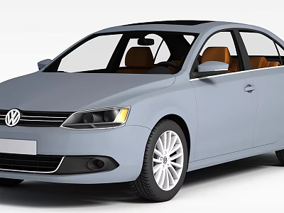 Light Blue Volkswagen Four Door Sedan With Brown Interior Front View 3d model
