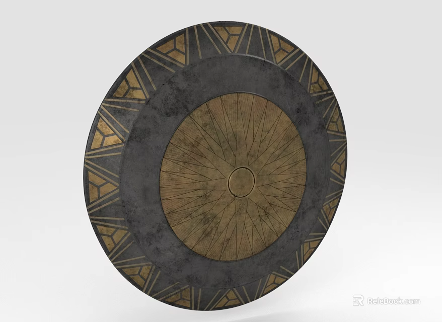 Circular Decorative Ornament Set with Geometric Patterns Dark Gold Tones and Radiating Texture 3d model