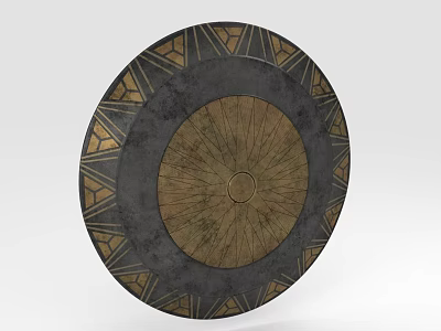 Circular Decorative Ornament Set with Geometric Patterns Dark Gold Tones and Radiating Texture 3d model