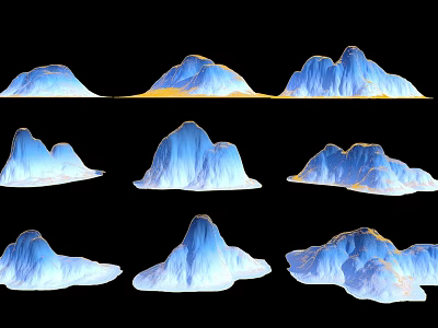 Scenic Mountain Landscape With Blue Peaks And Golden Highlights In Various Shapes 3d model