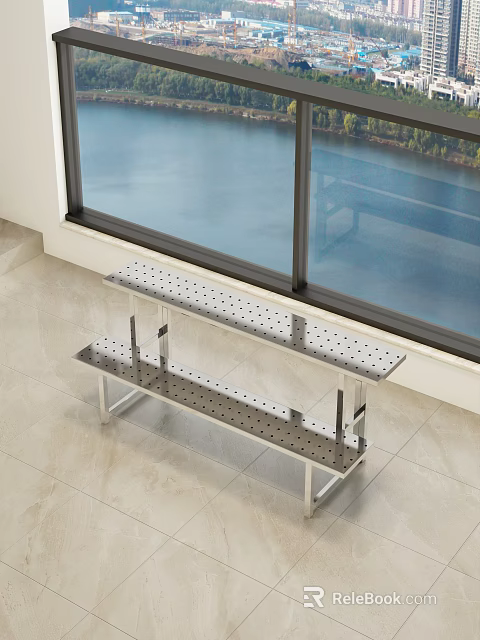 Modern Metal Two Tier Perforated Display Rack For Indoor Item 3d model