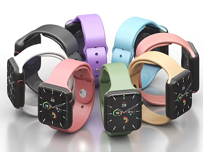 Colorful Smart Watches With Square Dial And Multiple Strap Options For Fitness Use 3d model