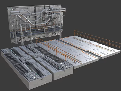 Industrial Equipment With Metal Structure Pipeline System Platform Railing And Mechanical Components 3d model