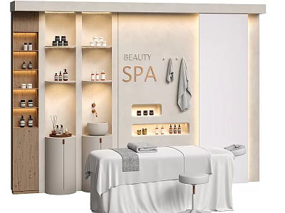 Professional Beauty Equipment in Modern Beauty SPA with Treatment Bed and Skincare Products 3d model