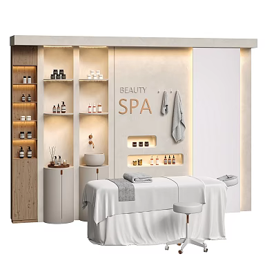 Professional Beauty Equipment in Modern Beauty SPA with Treatment Bed and Skincare Products 3d model