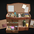 Open Multi Compartment Storage Case With Drawers Cosmetic Tools And Bottles 3d model