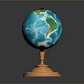 3D Rendered Blue Green Globe With Orange Stand And Detailed Continents