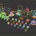 Kids Fun Amusement Park With Colorful Rides And Various Playground Attractions