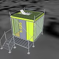 Yellow Container Structure With Green Roof SOS Sign Scaffolding And Staircase